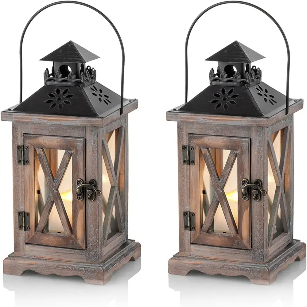 

armhouse Lanterns Home Decor Decorative Wood Lantern or Wedding Centerpieces Vintage Brown Candle Lantern or Patio ireplace Mant