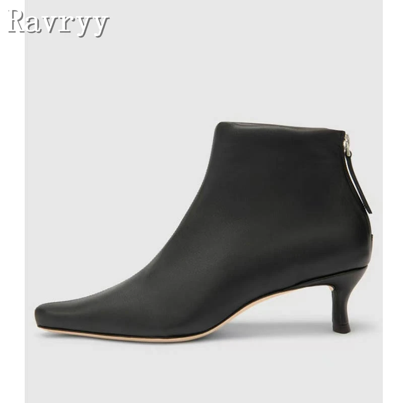 Fashionable Pointed Toe Kitten Heel Boots Women Spring New Solid Color Back Zipper Short Chelsea Boots