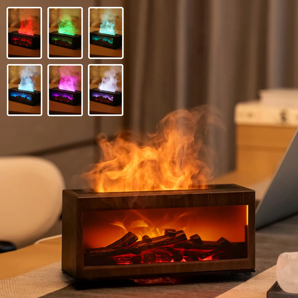 

RGB Simulated Flame Fireplace Aromatherapy Machine USB Powered Timing Air Atmosphere Humidifier with Remote Control for Bedroom