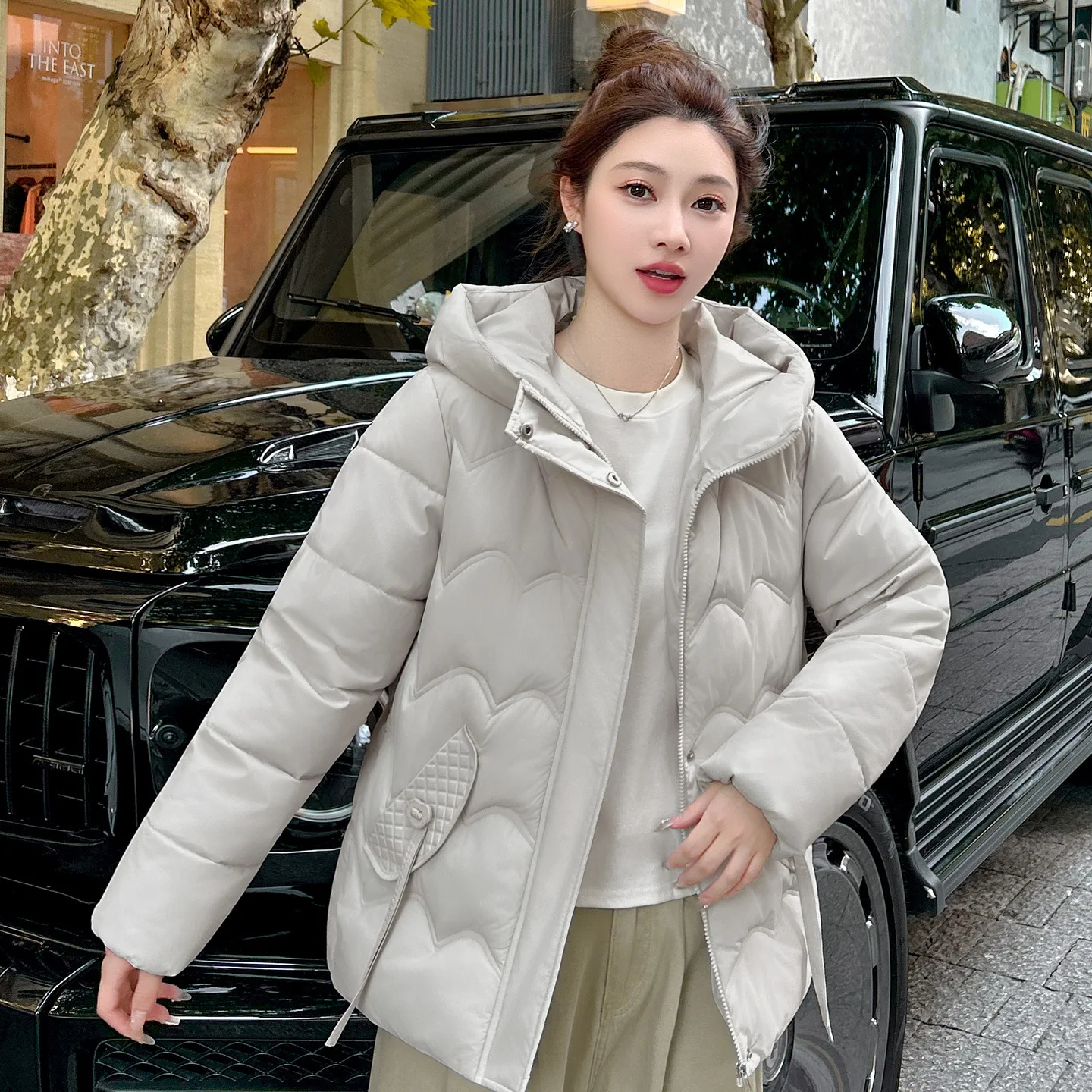 

Short Women Parkas Coats Hooded Jacket Oversized Solid Zipper Long Sleeves Straight Thick Casual Office Lady Autumn Winter 2025