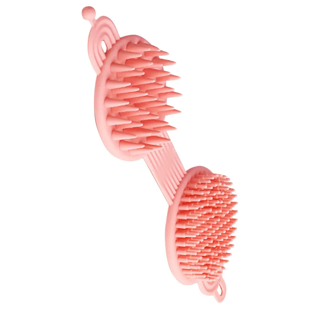 

Soft Double sided Shampoo Brush Massager Pink Silicone Scalp Hair Scrubber Shower Exfoliator Bathing Tool for Adults Kids