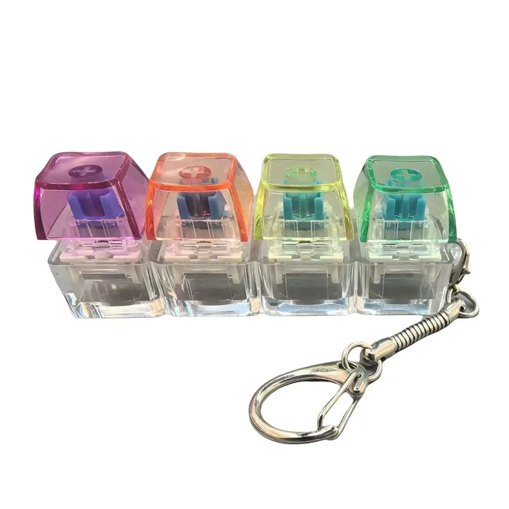 4-toetsen transparant pc-toetsenbord sleutelhanger oplichtend fidget toy stressverlichter klikker bureaudecoratie cadeau voor volwassenen en kinderen