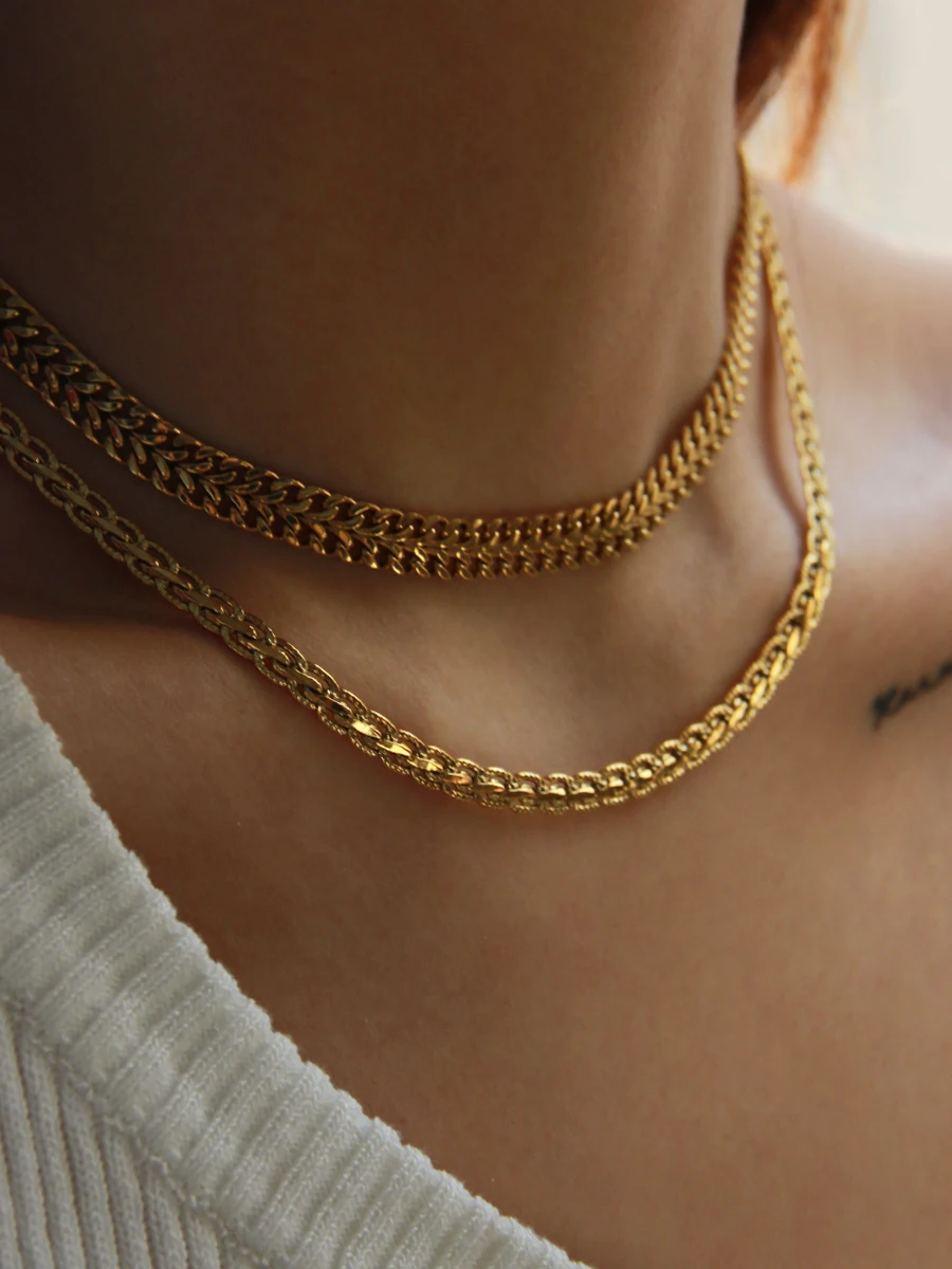 

Титановое ожерелье с цепочкой 18K AAA, женское ювелирное изделие из нержавеющей стали в стиле панк, дизайнерское подиумное редкое платье в сти...