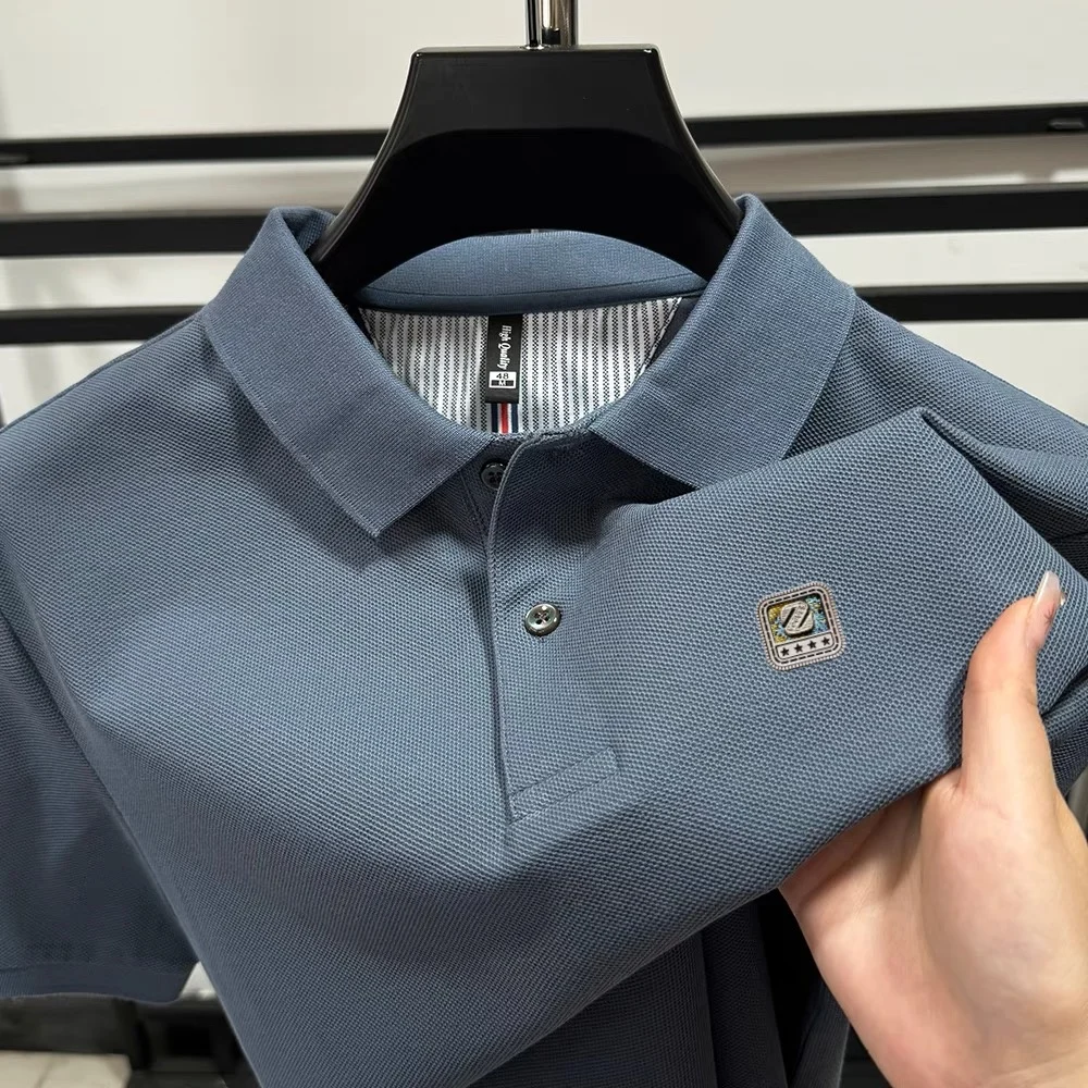 100% القطن الخالص الجديد الراقية العلامة التجارية الرجال قصيرة الأكمام قميص بولو الصيف موضة إلكتروني شارة جولف تي شيرت الأعمال عادية