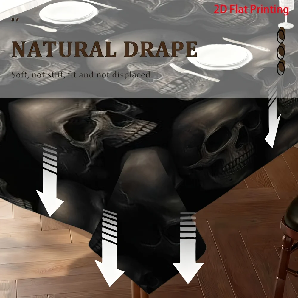 High-end versatile spring style - Black 3D three-dimensional skull pattern tablecloth 2D