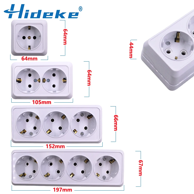 White Wall Surface 1 2 3 4 Sockets Plugs EU Exterior Electrical Outlets  Ground Power Socket Flame Retardant Paint Plastic Plug