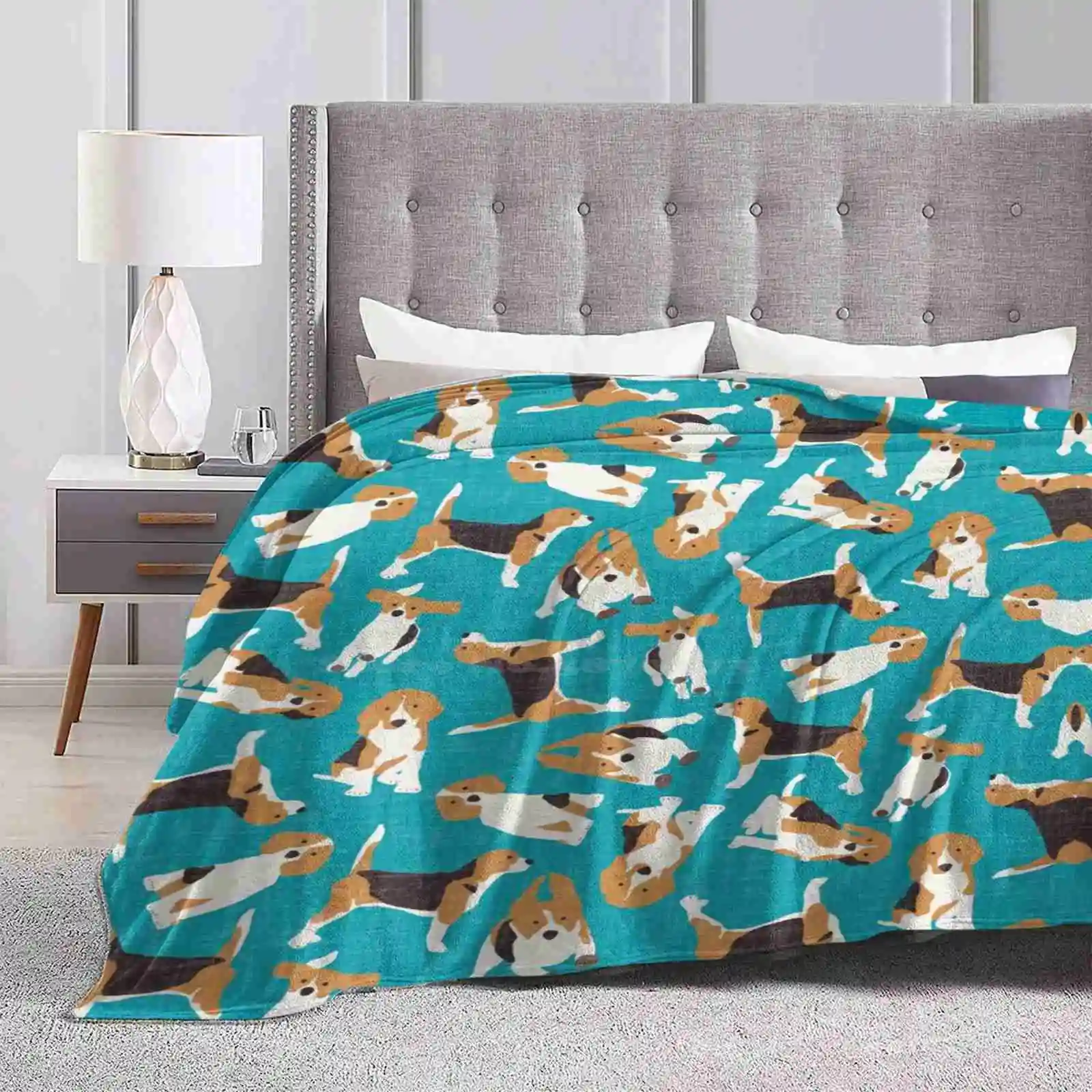 Beagle Scatter Blue Hot Sale Printing High Qiality Warm Flannel Blanket Beagle Dog Pattern Texture Vintage Linen Fun Pet