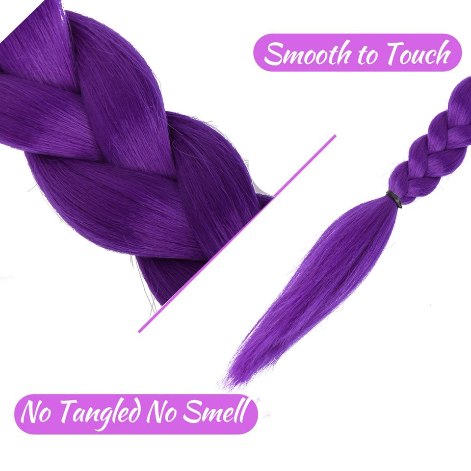 Extensión de cola de caballo morada de 26 pulgadas con clip, para cosplay de niñas en Halloween y Navidad 3