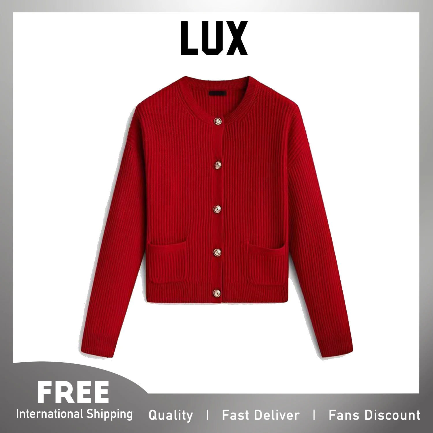 Lux Fall Winter New Spain Fashion Designer Knit Cardigan for Women Regular Fit Style Vintage Classic Sweater Female