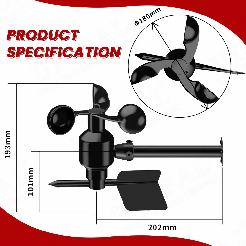 Polycarbon Wind Speed Sensor 0-60m/s 360° Wind Direction Transmitter Agricultural Weather Station Monitoring Transmitter