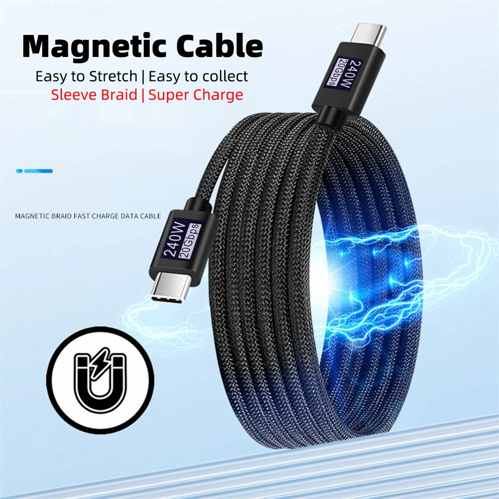 ZIHAN ZIHAN USB3.2 Magnetic Cable USB-C 20Gbps 240W 8K 5K 4K USB4.0 Hyper Super Coiled Type-C Fast Charging Cord