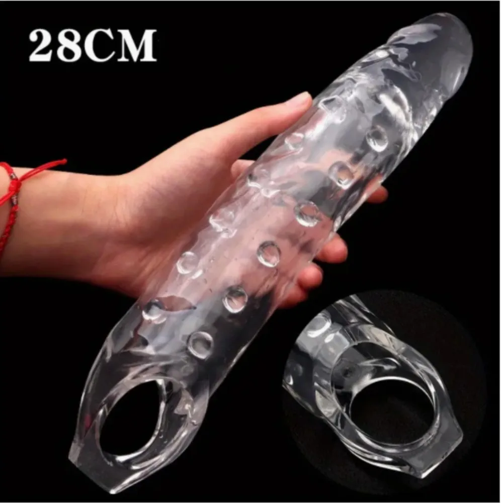 28cm Enlargement Penis Extender Sleeve Reuseable Condom Delay Ejaculation Sex Toys For Men Intimate Goods Soft Condoms Sex Shop