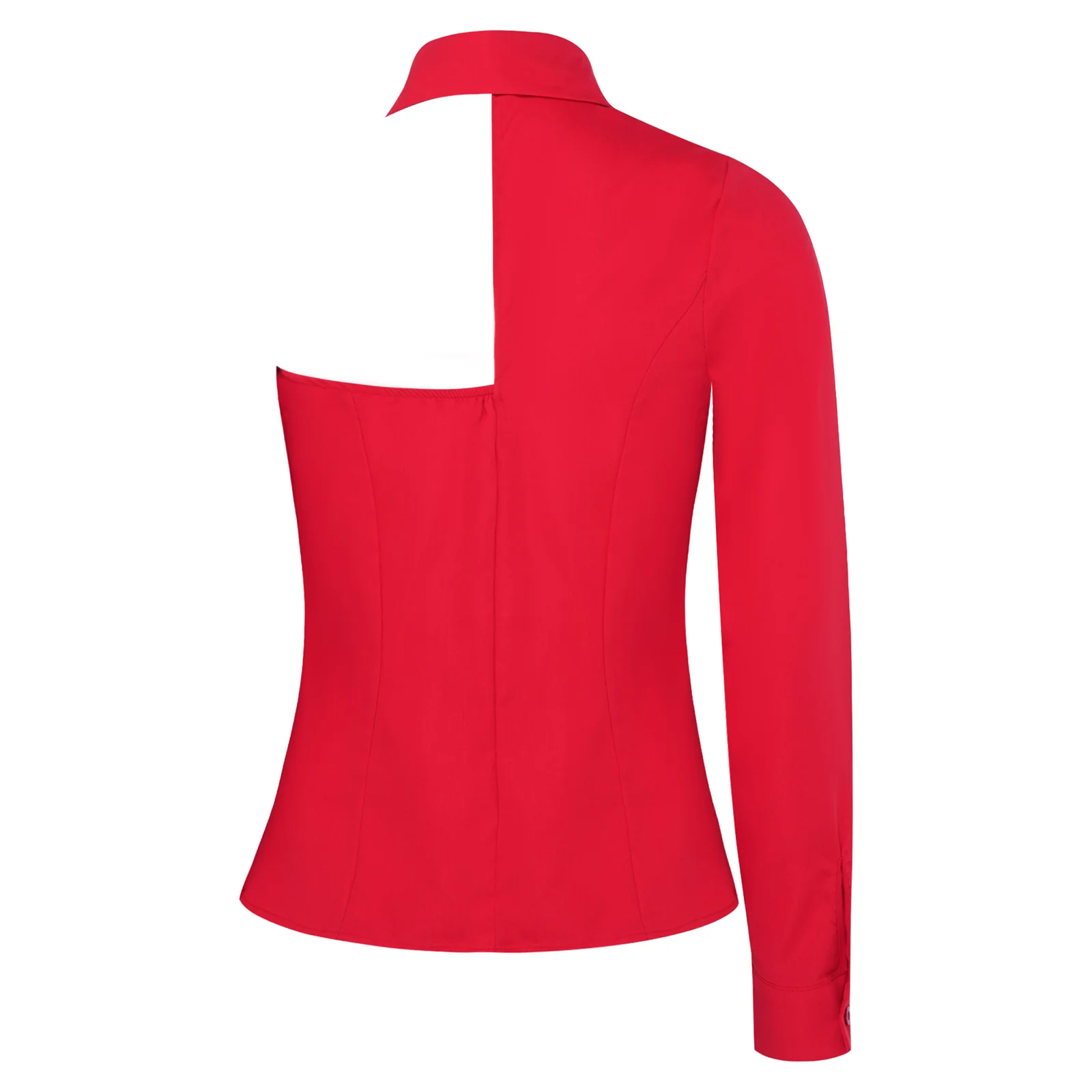 

Womens Lapel Button-downShirts 3d Flower Applique Fashion One Shoulder Shirt Single Long Sleeve Cutout Asymmetrical Blouse Tops