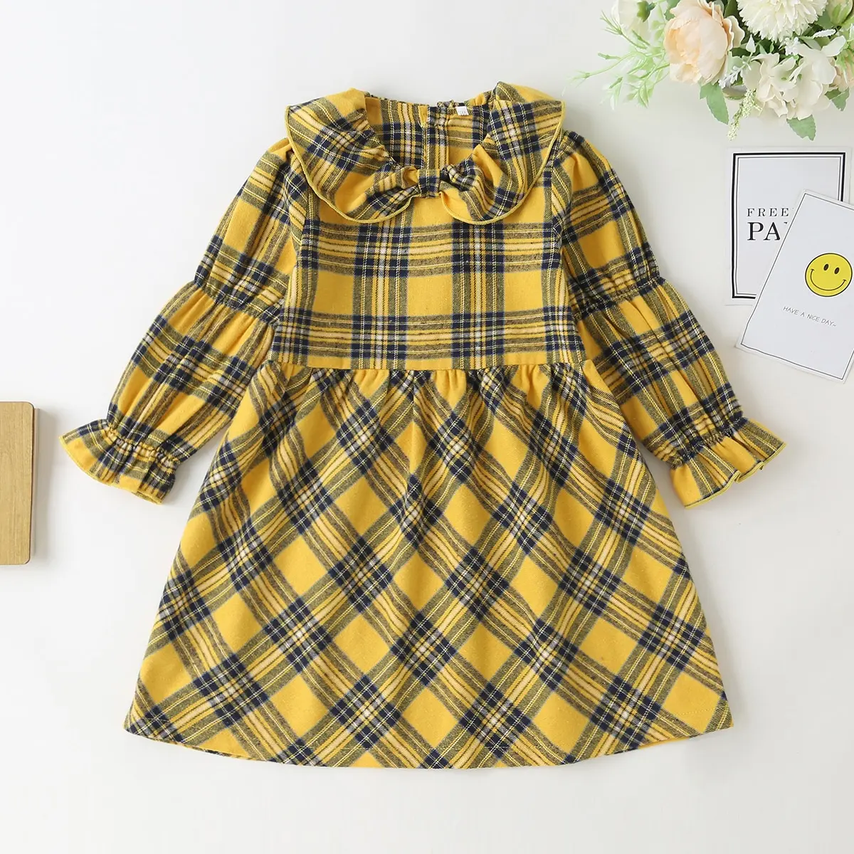 

Wholesale Spring Autumn Children Little Girls Dress Doll Collar Checkered Dress Fashion Casual New Comfortable Fabric