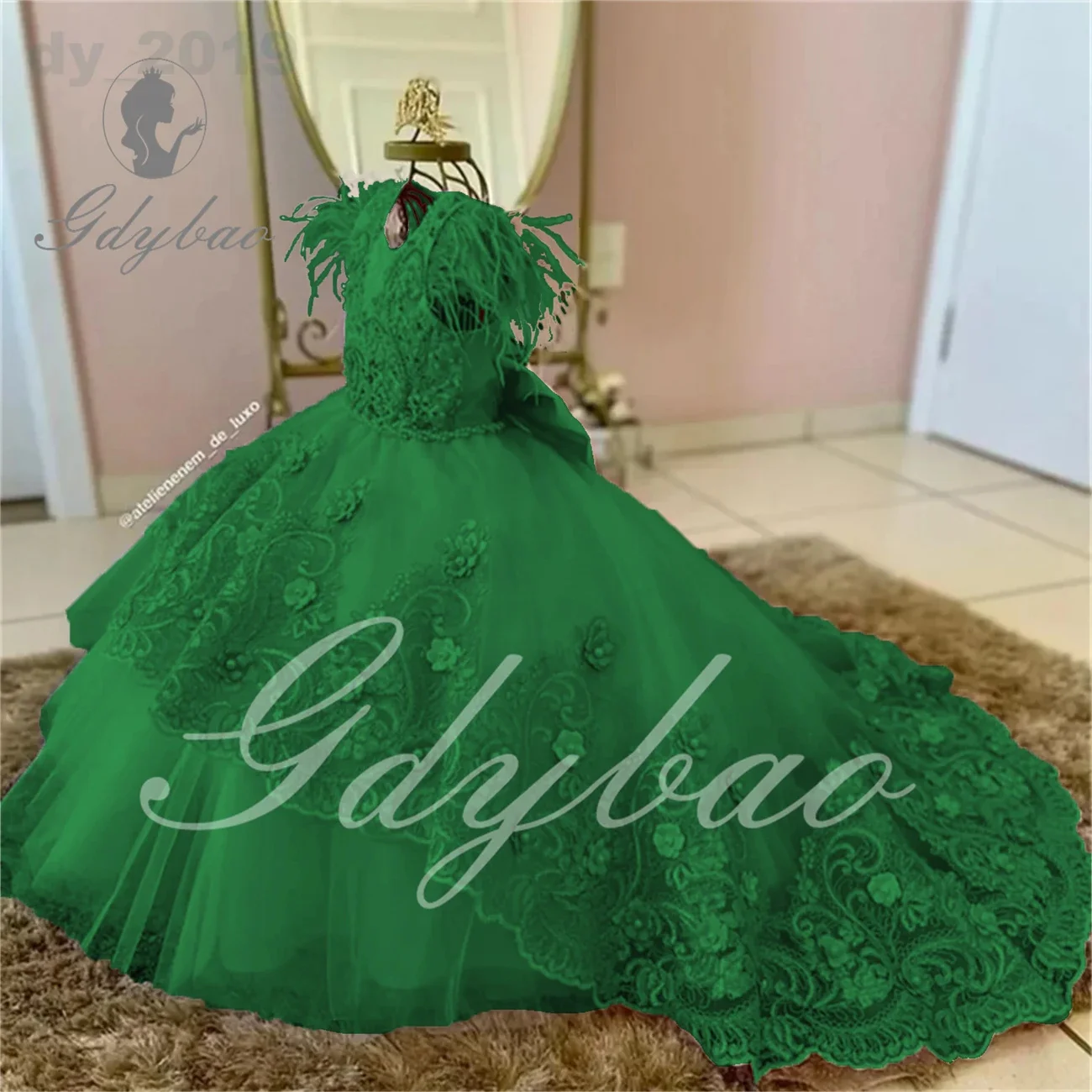 Customized Champagne Flower Girl Dresses For Wedding Feather Appliques Princess Birthday Party First Communion Pageant Gown