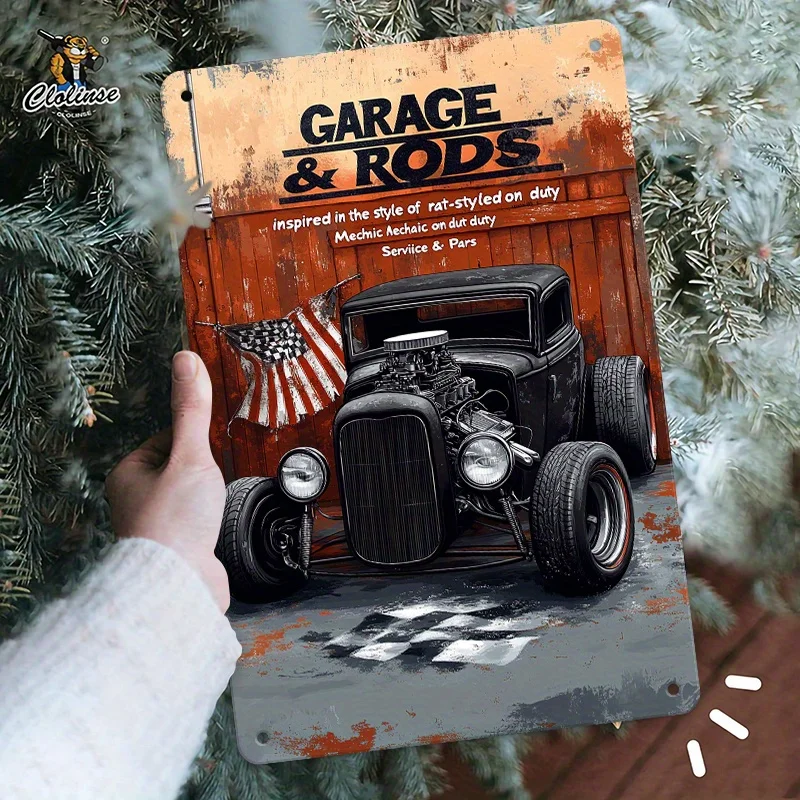 - Vintage American Car Metal Sign -  Retro Garage,Rods Wall Art, Rustic Iron Plaque with 