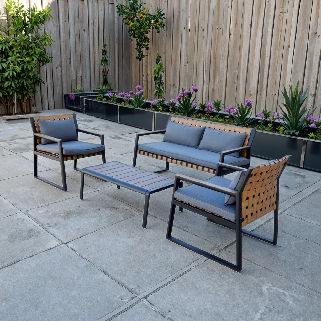 

Contemporary Modern Outdoor Patio Garden Brown PVC Strap Woven Sofa Set Aluminum Cushion Furniture New Living Room Furniture