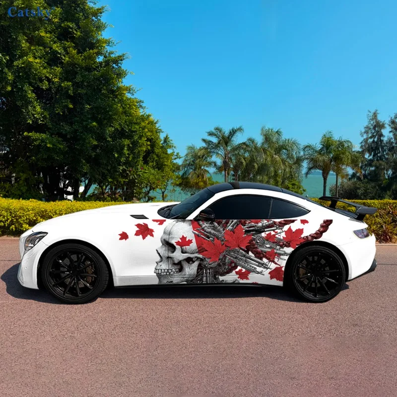 

Кленовые листья, череп, крутая автомобильная виниловая наклейка, самоклеящаяся наклейка из ПВХ, подходит для грузовиков, внедорожников, украшения, автоаксессуары, подарок