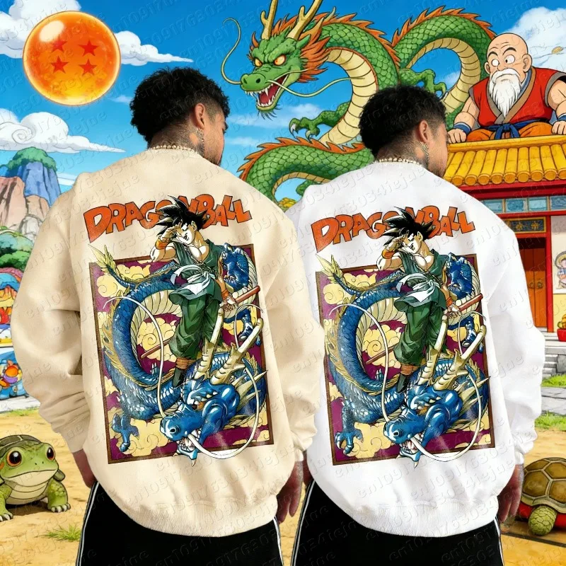 Unisex Vintage Dragon Ball Anime Print Rundhals-Sweatshirt Hoodie Herren Damen Herbst Übergroßer Lässiger Streetwear Pullover Oberteil