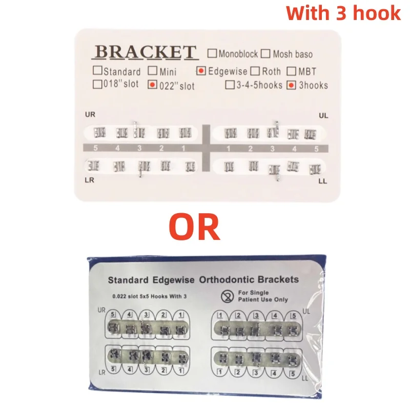 Neues 20-teiliges Set Dental-Orthodontie-Mini-Edgewise-Metallbrackets 3 mit Haken 3 4 5 mit Haken/ohne Haken – Detail 6