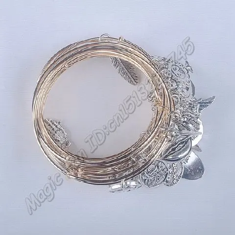 5pcs Gold Color Silver Color Bracelet Wholesales Newest Women Fashion Alloy Charms Adjustable Expandable Wire Bracelets C001