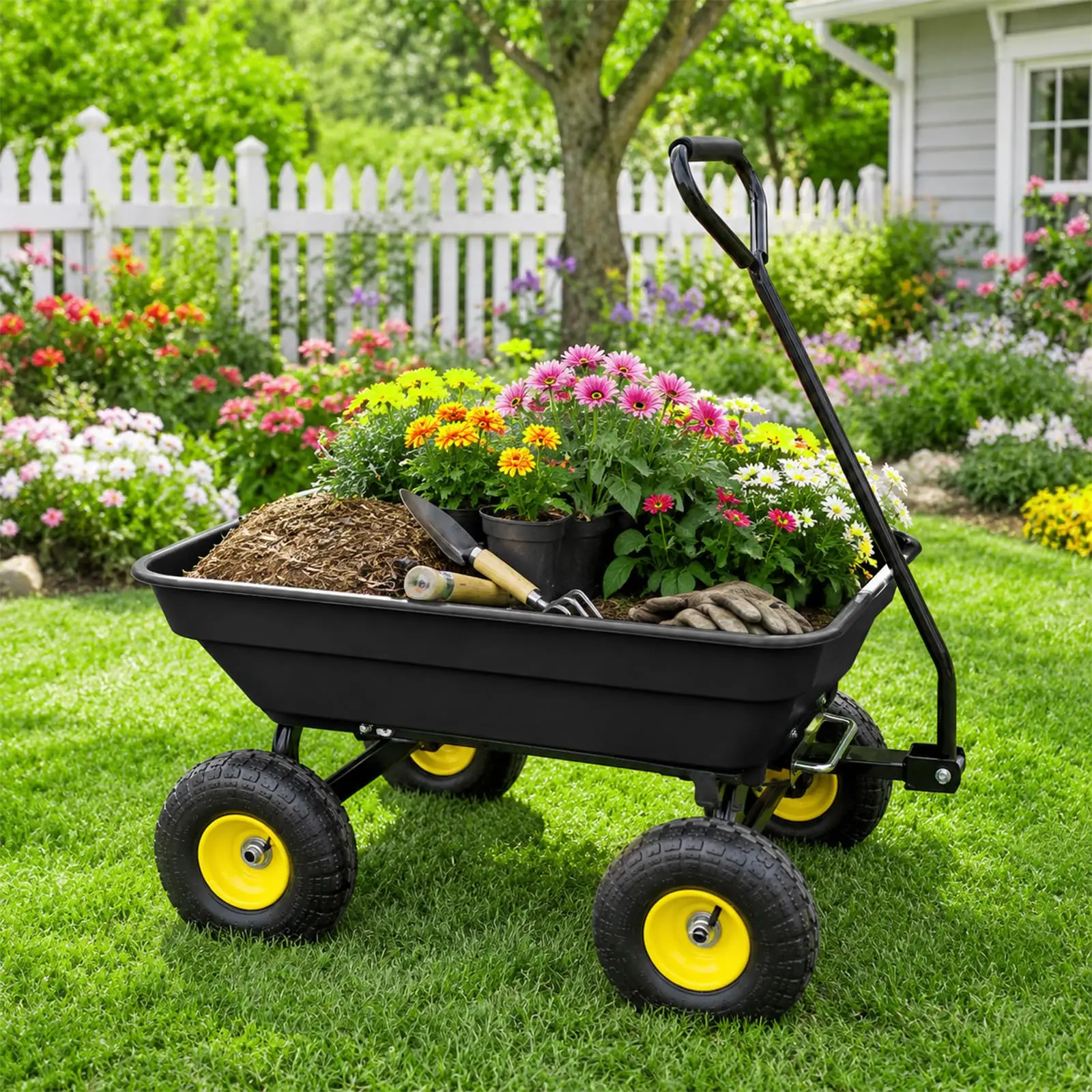 Heavy-Duty Garden Cart, Steel Frame, 350 lb Capacity, Quick-Release Dump