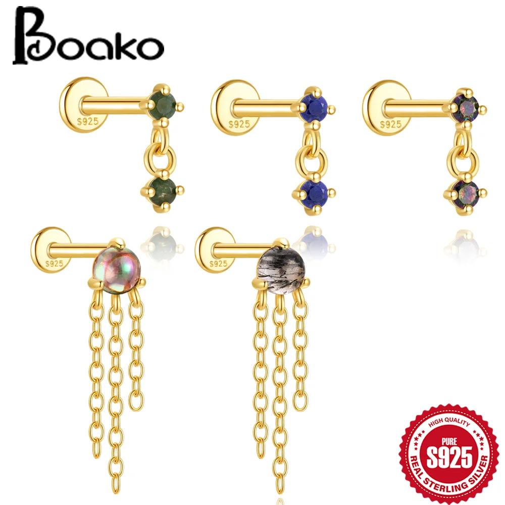 

BOAKO натуральный камень стерлингового серебра 925 пробы зеленый натуральный агат камень серьги-гвоздики для женщин серьги с кисточками для пирсинга ювелирные изделия подарок