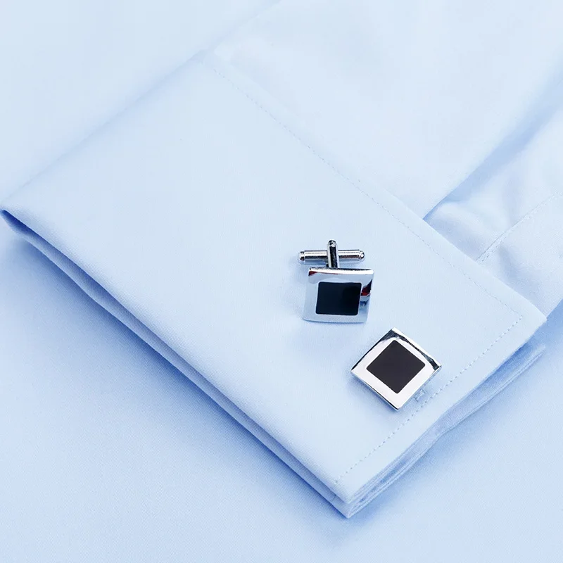 2026 Iron Free French Cufflink Long Sleeves Slim Fit 100% Cotton  Men\'s Concealed Buttons Solid Color High-end Wedding Dress