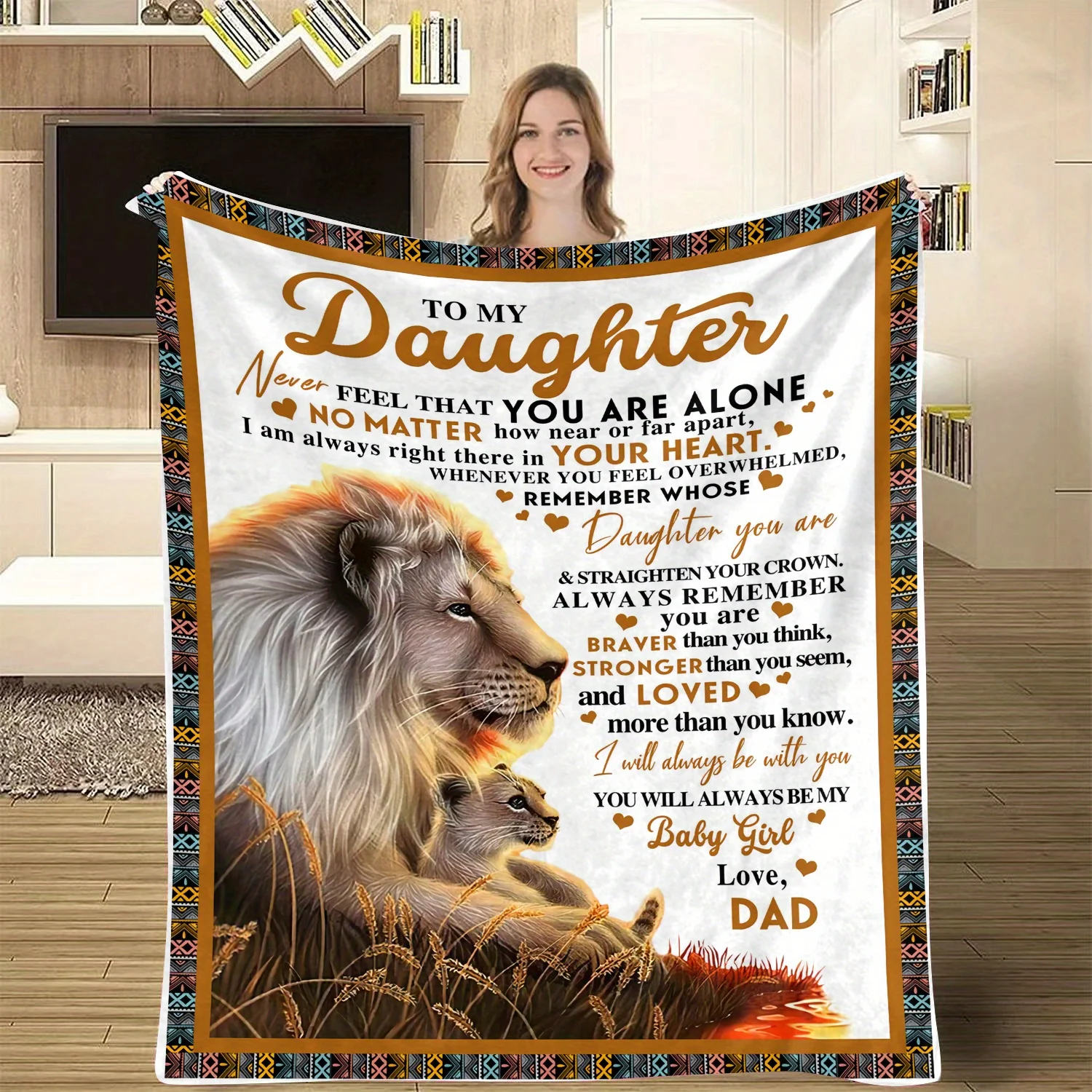 To My Daughter - Inspirational Lion Blanket - Soft, Cozy, Stylish Decor for Ultimate Home Comfort and Ideal Gift Choice