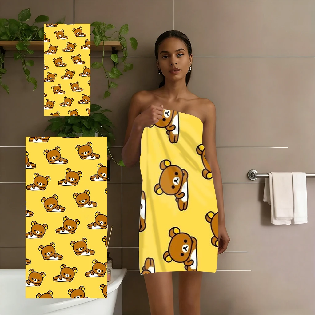R-Rilakkuma All-Over Print Beach Towel, Cute Yellow Bear Quick Dry Towel, for Swimming Pool, Travel, Camping and Daily Use