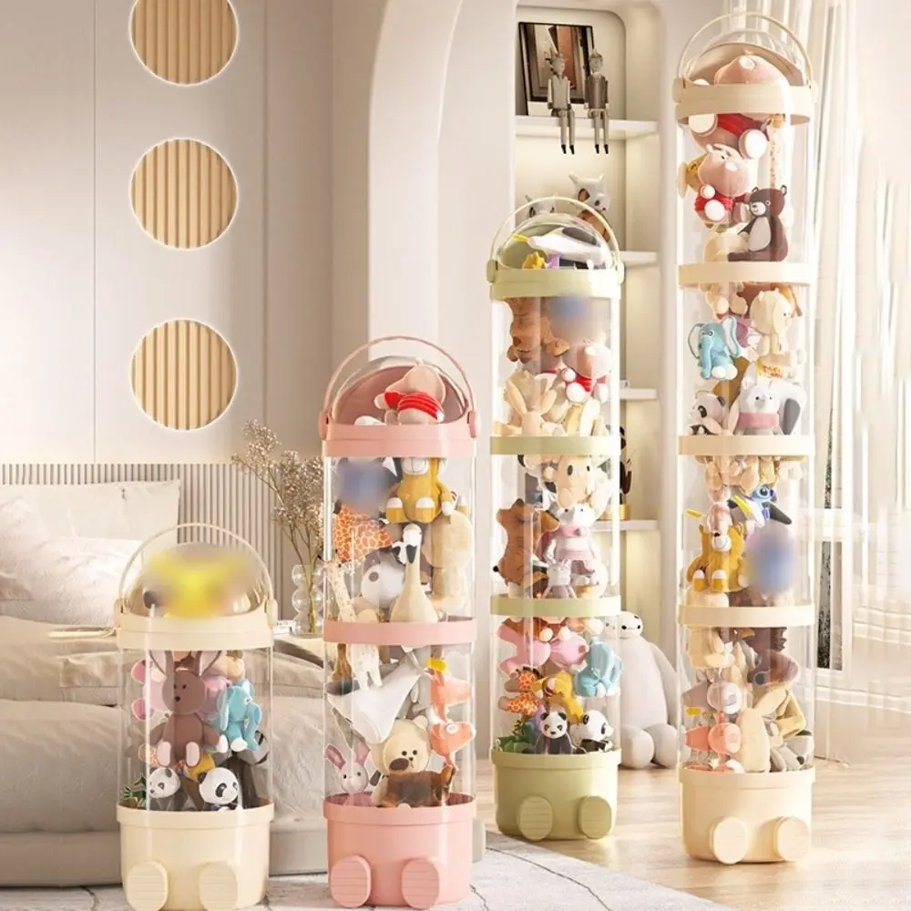

Transparent Doll Storage Box Plastic with Handle Stuffed Doll Organizer 1/2/3 Layers Cartoon Style Plush Toy Storage Tube