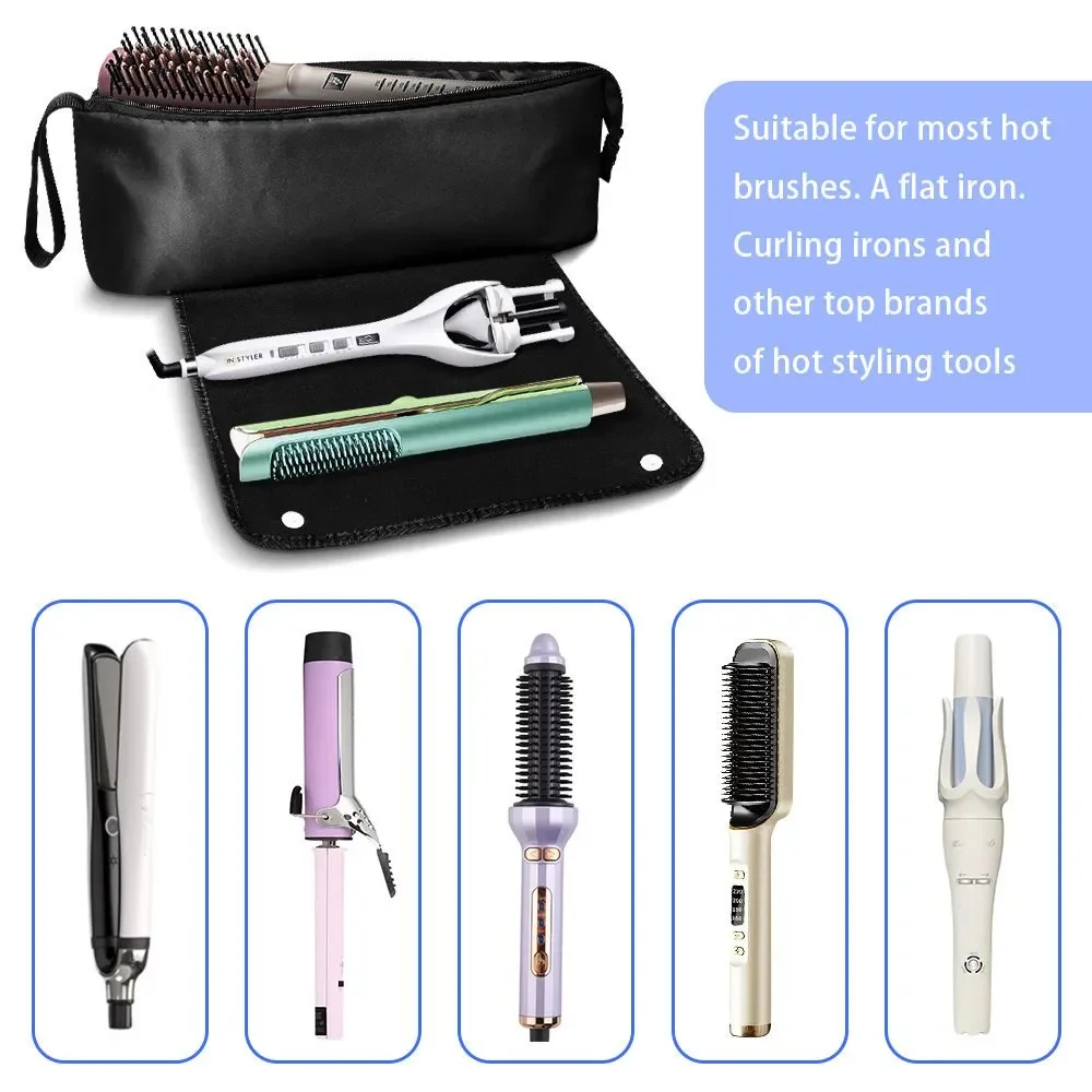 2 In 1 Hair Tools Travel Bag With Heat Resistant Mat, Hair Curling Iron Straightener Hair Dryer Storage Organizer Carrying Case