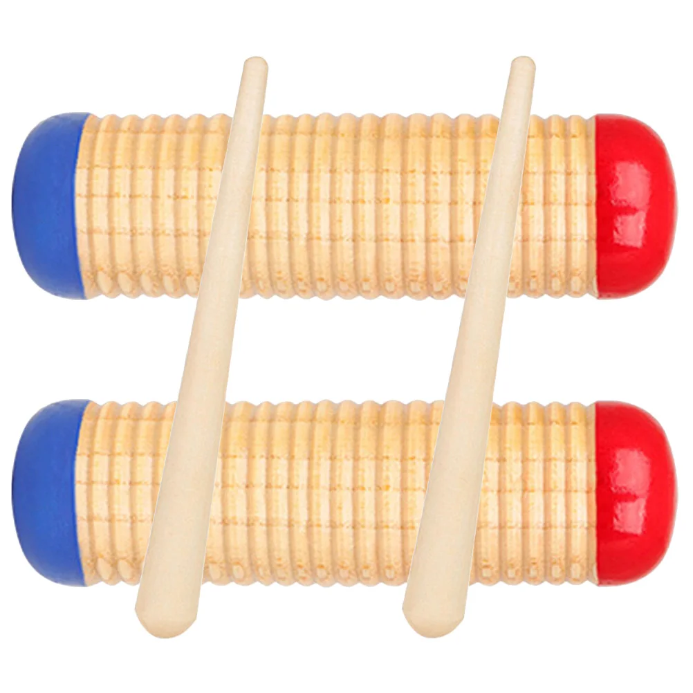 

2 Sets Red Blue Sand Drum Durable Sound Transmission Musical Instruments Party Concert Parent-child Wooden Percussion