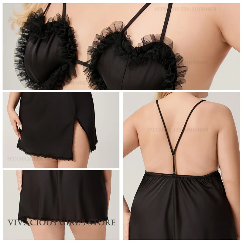 Women's Nightgown Chemise Sleepwear Sexy Lace Intimate Lingerie Backless Hollow Out Night Dress Underwear Oversize Homewear