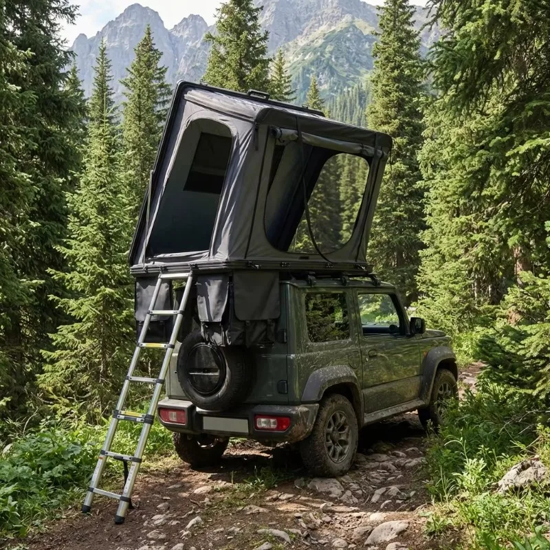 Hard Shell Rooftop Tent with Ladder for Pickup Truck SUV Waterproof Double Layer Four-Season 2-3 Person Straight Bracing Type