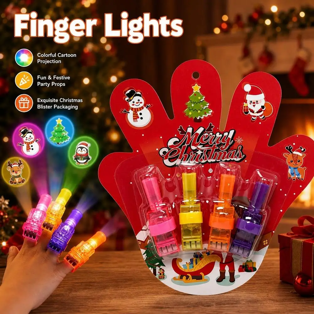 4pcs Halloween Projector Finger Lights Halloween Finger Lights Christmas Party Finger Projector Lights LED Projection Flashlight
