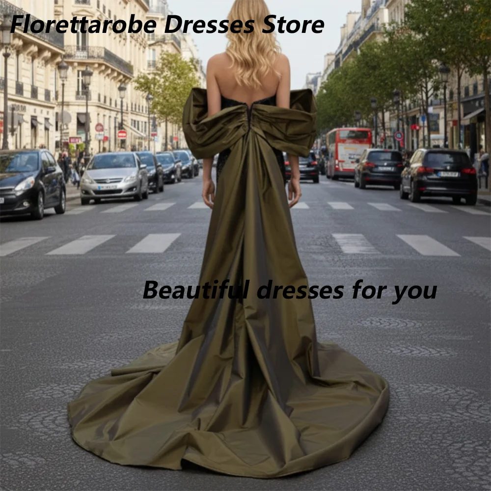 Customized Sequined Flowers Pattern Mermaid Evening Dresses Bows Off-the-shoulder  Backless Floor Length Formal Prom Gown