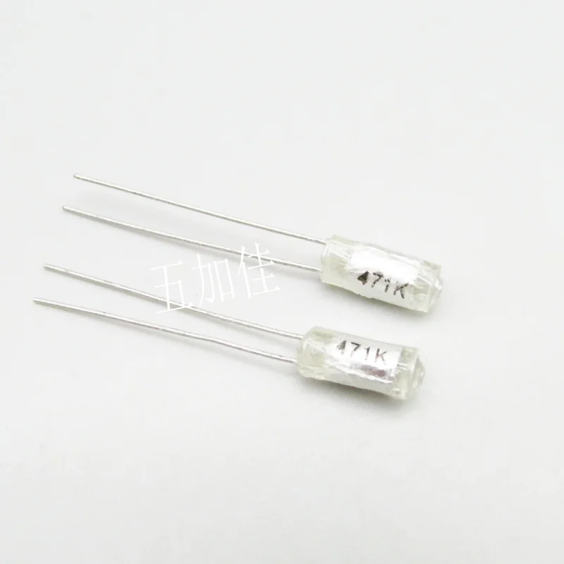 10-100pcs CBB silver glass capacitor 50V470PF 471K 10% polystyrene film capacitor