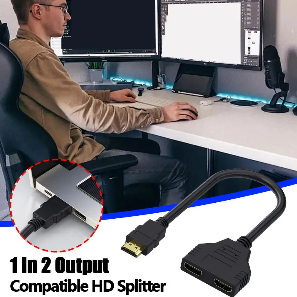 HDMI-compatible Splitter Adapter1 Male Input To 2 Screens Displayed Female Output 1080P Full HD Cable Converter For Monitor I7Q1