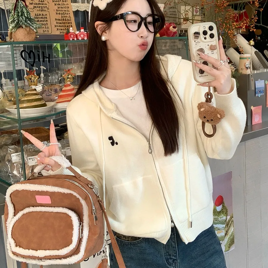 2026 New Korean Style Loose Long Sleeve round Neck Women's Design Sensation  Sweet And Spicy Girl Small Open Cardigan Ja...