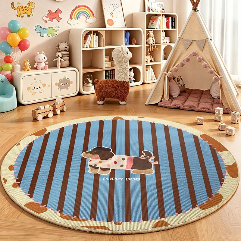 Round Carpet Soft Fluffy Floor Mat Cute Cartoon Puppy Rugs Living Room Play Area Crawling Carpets Home Decor Mats