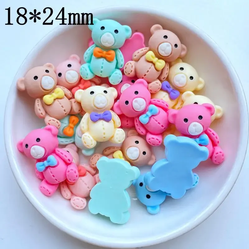 10Pcs Kleurrijke Hars Cartoon Bow Bear Plaksteen Cabochon Plakboek Craft Diy Accessoire Decor Beeldje Ambachten