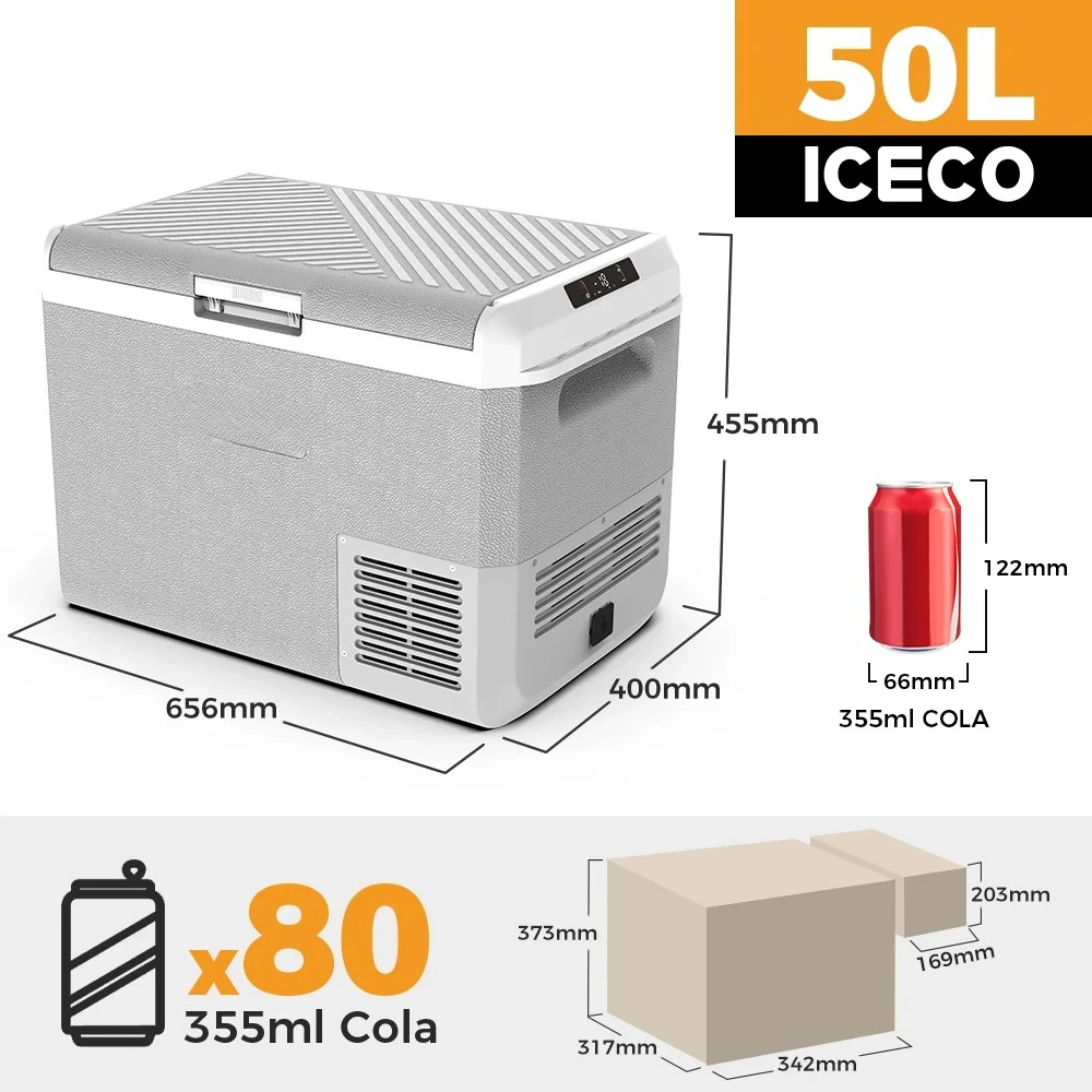 50L Portable Freezer Refrigerator -20℃~20℃ Silent Cooling, Car Home Dual Use for Picnics