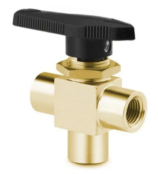 B-44XF6 Brass 1-Piece 40 Series 3-Way Ball Valve 1.5Cv, 3/8 in. FNPT Internal Thread