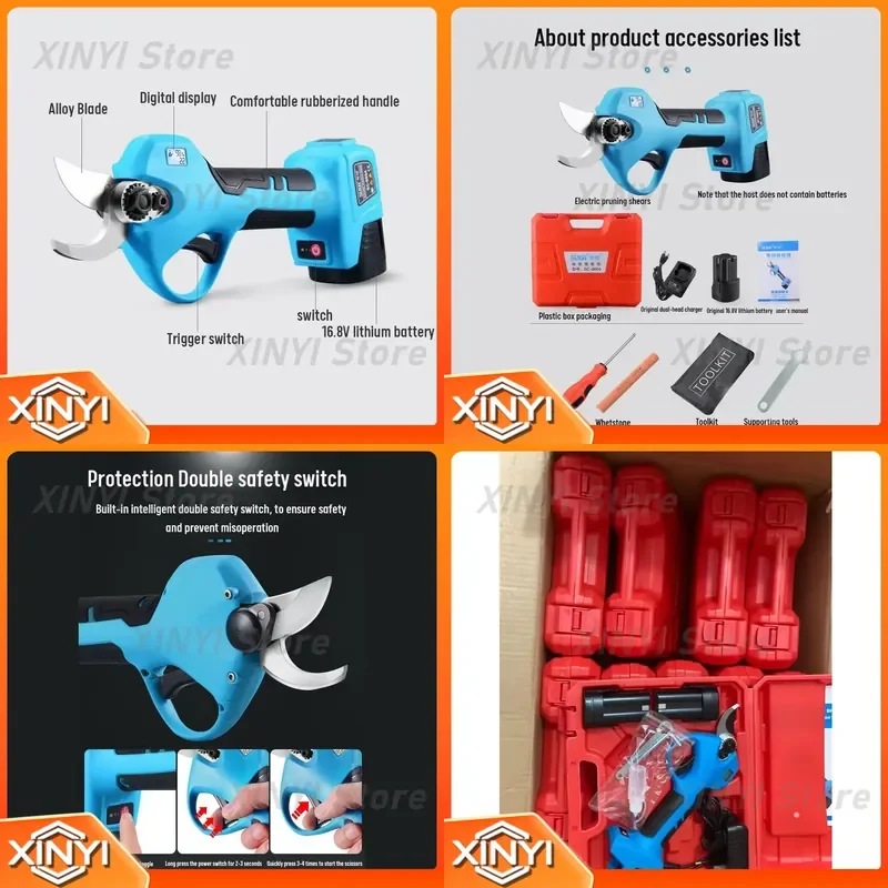 for 2-Battery LCD Electric Cordless Pruning Shears 28mm Secateur Branch Cutter Tool