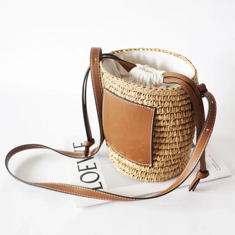 Francês tecido Crossbody telefone saco, saco de palha, férias à beira-mar, Beach Premium Feeling Bucket Bag, novo, verão, 2024