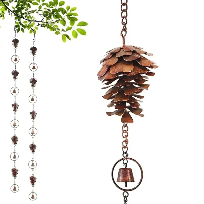 

1PC Pinecone Shaped Metal Rain Chain Outdoor Wind Chime Decoration
