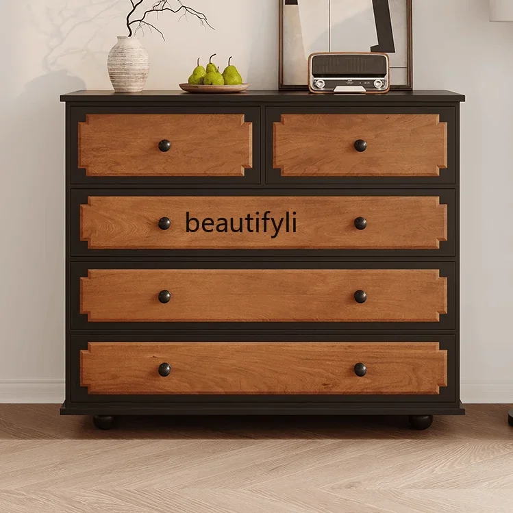 

Retro chest of drawers, living room against the wall, solid wood dining side cabinet, storage cabinet