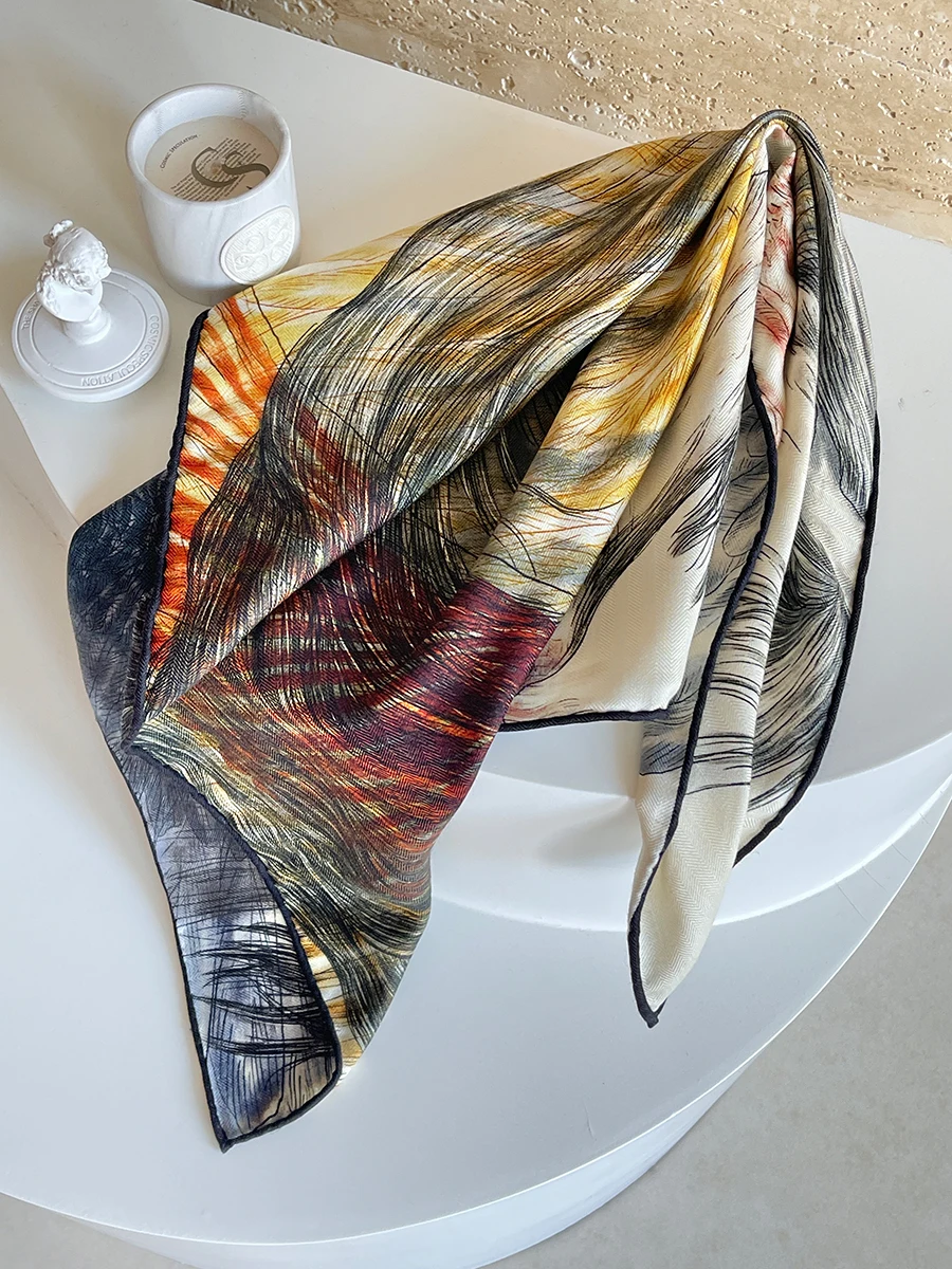 

Horse Silk Wool Scarf 65CM Small Scarves Hems Rolled Edge Shawls Head Hair Neck Decoration Winter Christmas Gift