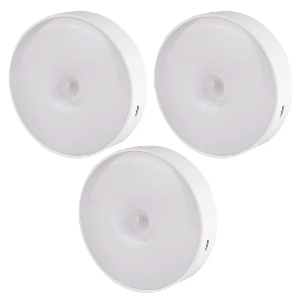 

3 Pcs Motion Sensor Night Light LED Bedside Lamp White Bedroom Baby Room Living Stairs Cabinet Rechargeable Small Night Lamp